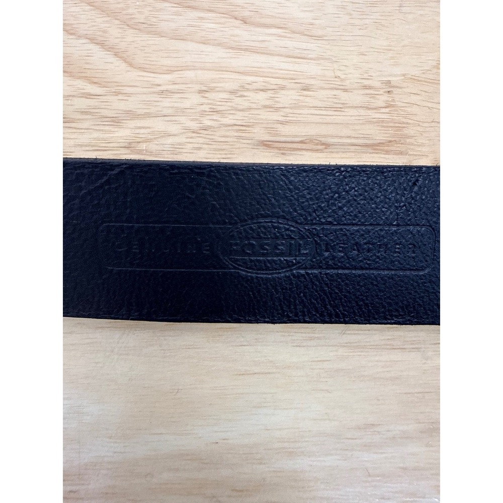 Fossil Black Genuine Leather Belt Silver Filigree Floral Buckle Medium #49 - Picture 3 of 6